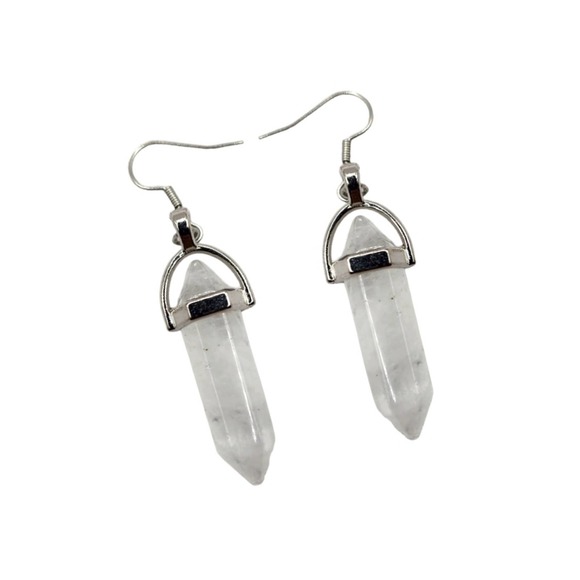 Clear Quartz Earrings Bohemian Style Boho White Silver Chakra Stone Dangle - Picture 2 of 2